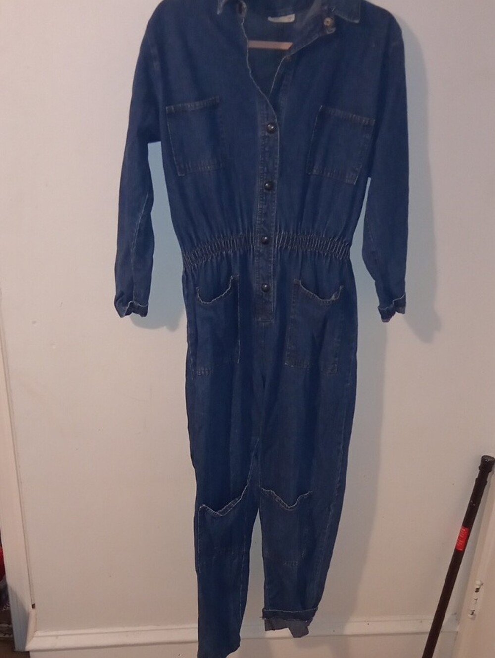 Next Step Denim Button-Front Women’s Jumpsuit with Elastic Waist - Blue - Picture 2 of 8